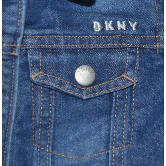 DKNY Girls Denim Long Sleeve Button Up Blue Jean Jacket Size 4 Embroidered Logo - Picture 4 of 10